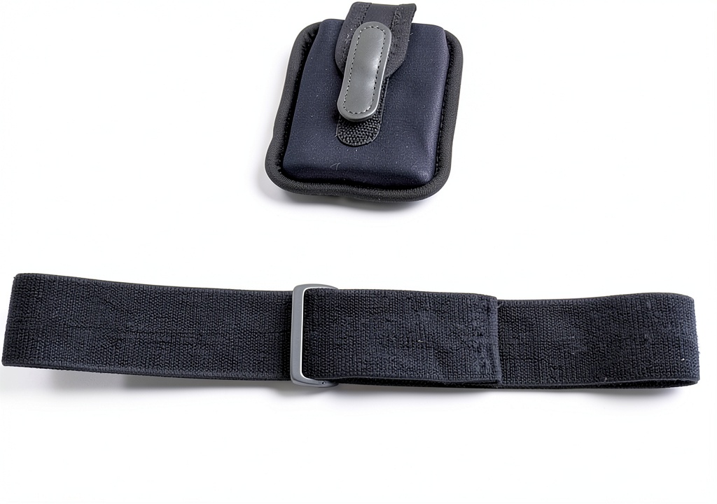 Neotech transmitter pouch attached to a guitar strap on stage