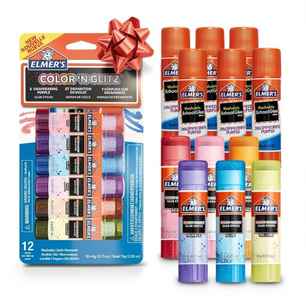 Elmers Glitter Glue Sticks 6 Colors plus Disappearing Purple 24 Count-0